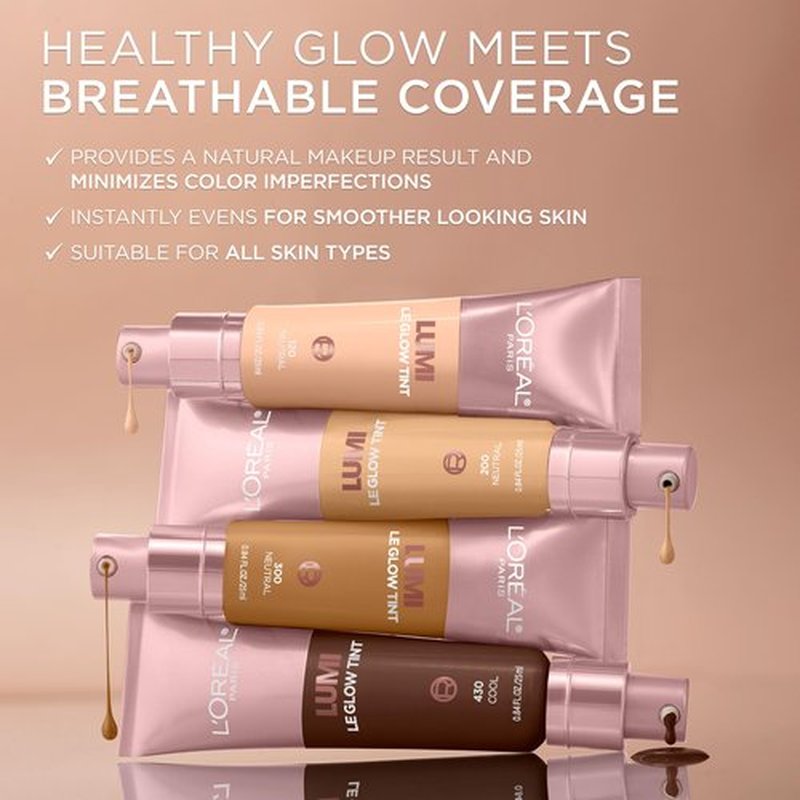 L’Oréal Paris Lumi Le Glow Skin Tint, Lightweight Water-Based Tinted Serum with Foundation-Like Coverage, Glow Illuminator, Neutral 400, 0.85 Fl Oz