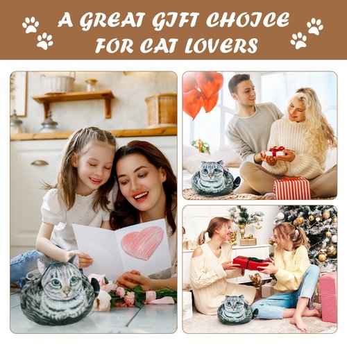 Cat Shaped Drawstring Makeup Bag for Women - Grey Tabby Cat Design Cosmetic Case