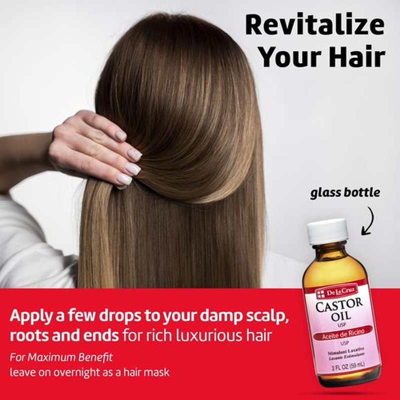 De La Cruz Castor Oil - 100% Pure Castor Oil for Hair, Skin, Eyelashes, and Eyebrows - USP Grade, 2 FL Oz (6 Bottles)