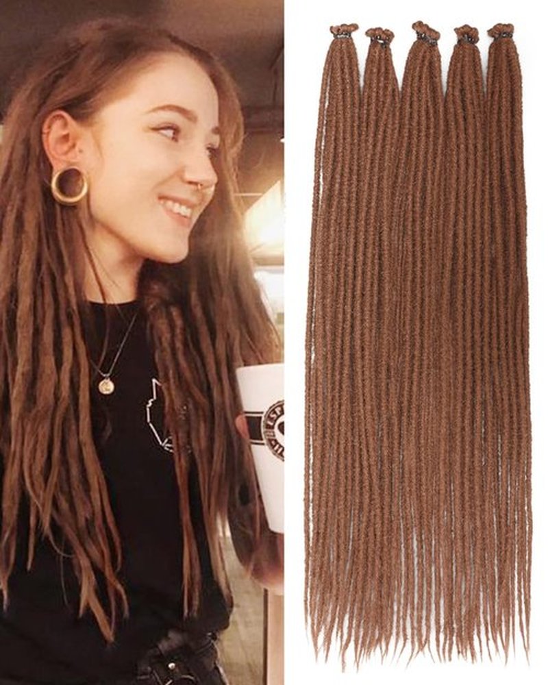 24 Inches Single Ended Dreadlock Extensions for Women(0.6 cm Width,50 Strands-Natural Brown),Faux Locs Crochet Hair,Soft Synthetic Loc Extensions(24"-5 Packs,30#)