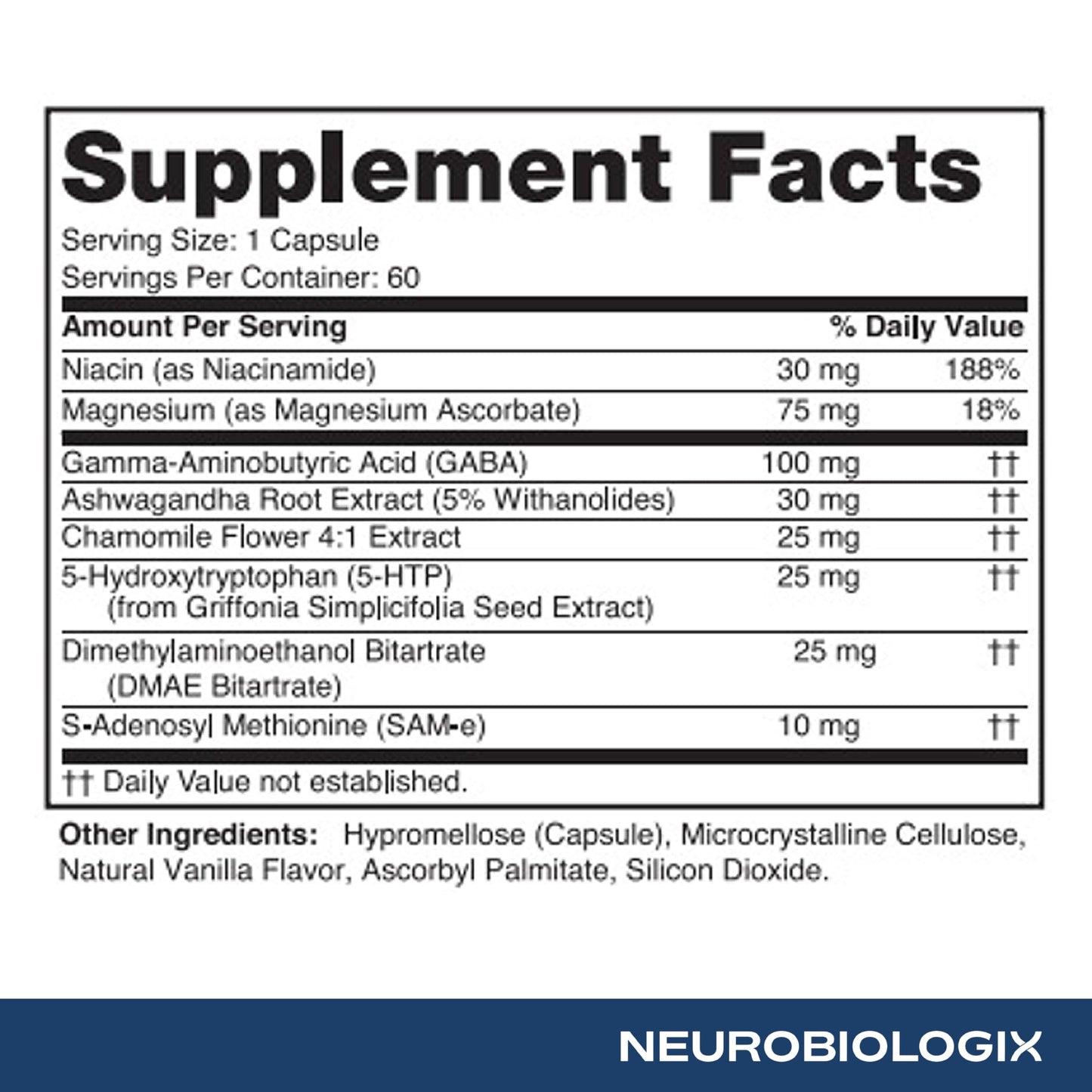 Neurobiologix Mood Plus for Men and Women, Mood & Stress Support Supplement with GABA, 5-HTP, Ashwagandha, Magnesium & Chamomile for Emotional Balance, Relaxation & Serotonin Support, 60 Capsules