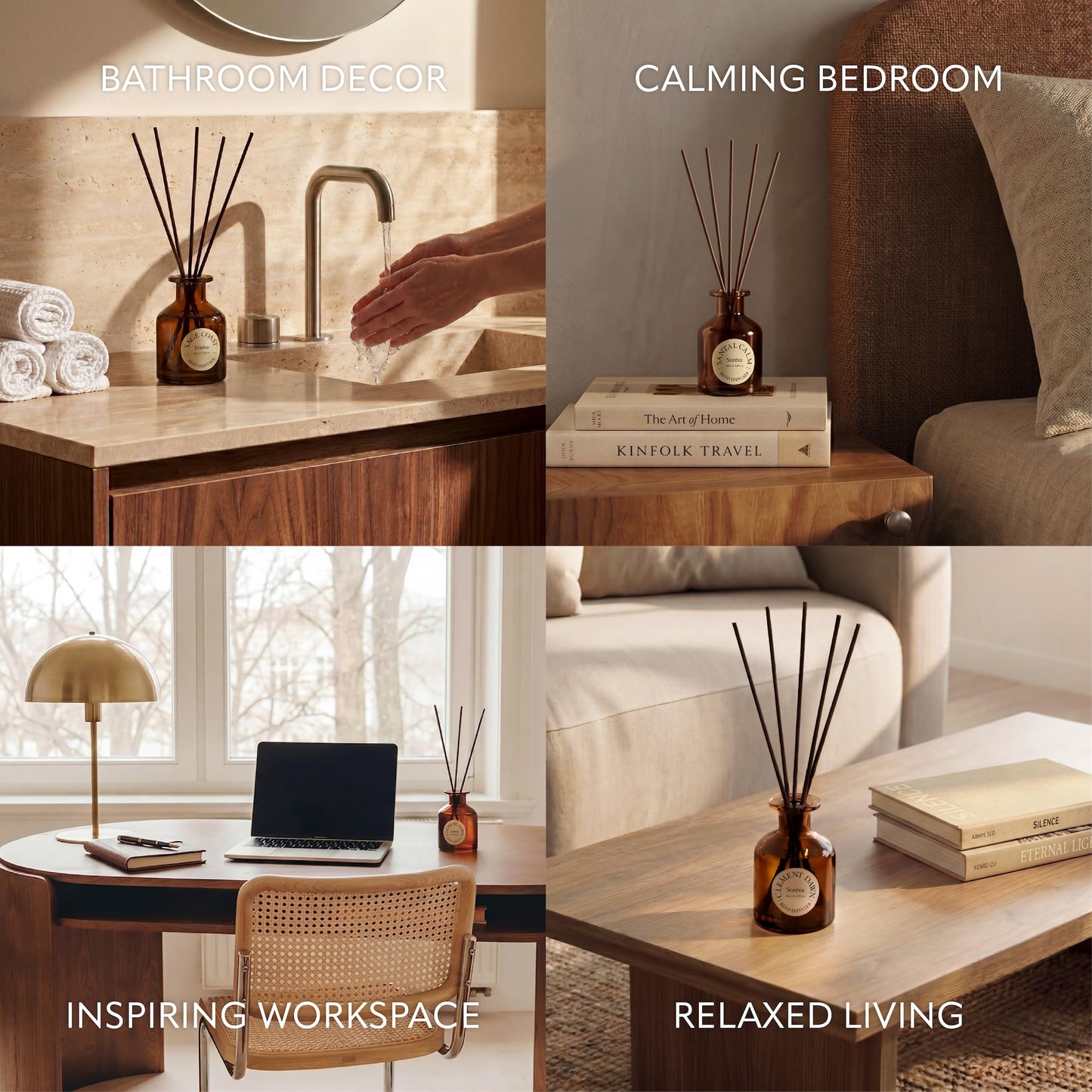 Soréva Luxury Reed Diffuser Set, Uplifting Citrus, Blood Orange & Jasmine, Plant-based Essential Oils, 120-Day Mindful Aromatherapy Home Fragrance for Bathroom & Office, Gift Set, 7 Sticks, 4.39 fl oz