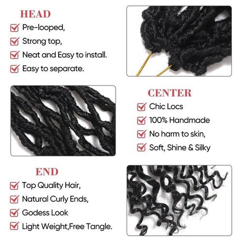 Faux Locs with Curly Ends 14 inch Faux Locs Crochet Hair 7 Packs Soft Locs with Curly Ends 12 Strands Pre looped Crochet Hair Extensions 1B