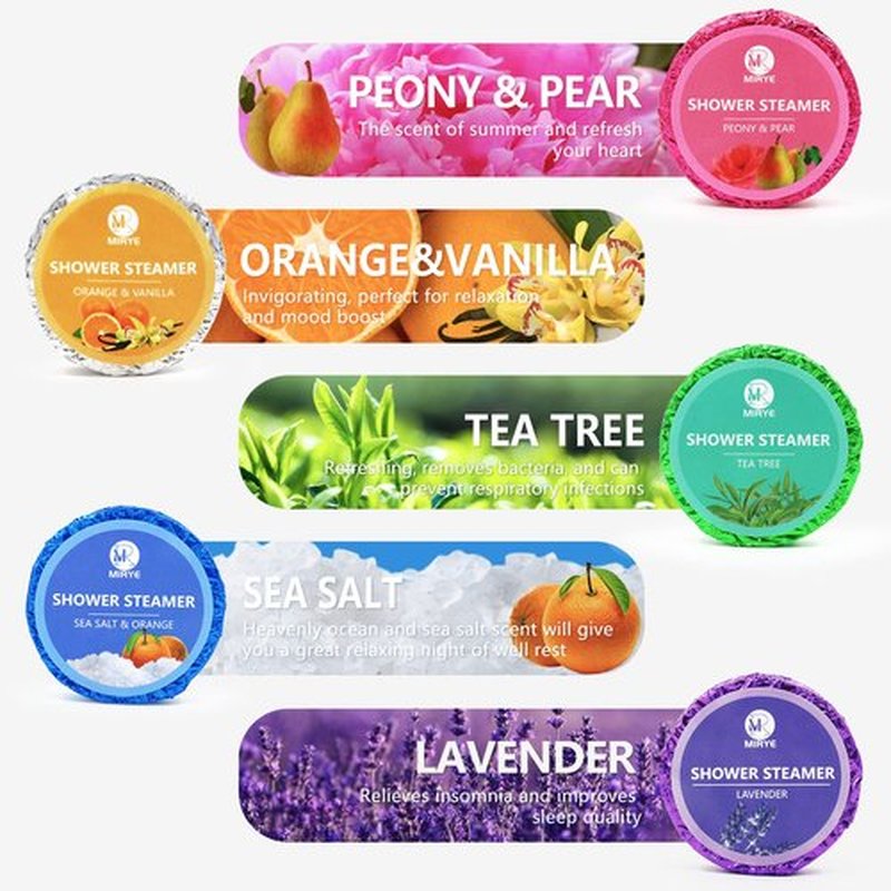 MR MIRYE Shower Steamers Aromatherapy for Women and Men, 20-Pack Organic Shower Bombs with Essential Oil, Tea Tree, Orange & Vanilla, Sea Salt, Lavender, Peony & Pear Gifts