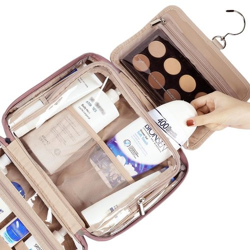 NISHEL Travel Toiletry Bag for Women Large Capacity, Travel Essentials Organizer, Hanging Makeup Case for Accessories, Cosmetics, Toiletries, Rosewood-Pink