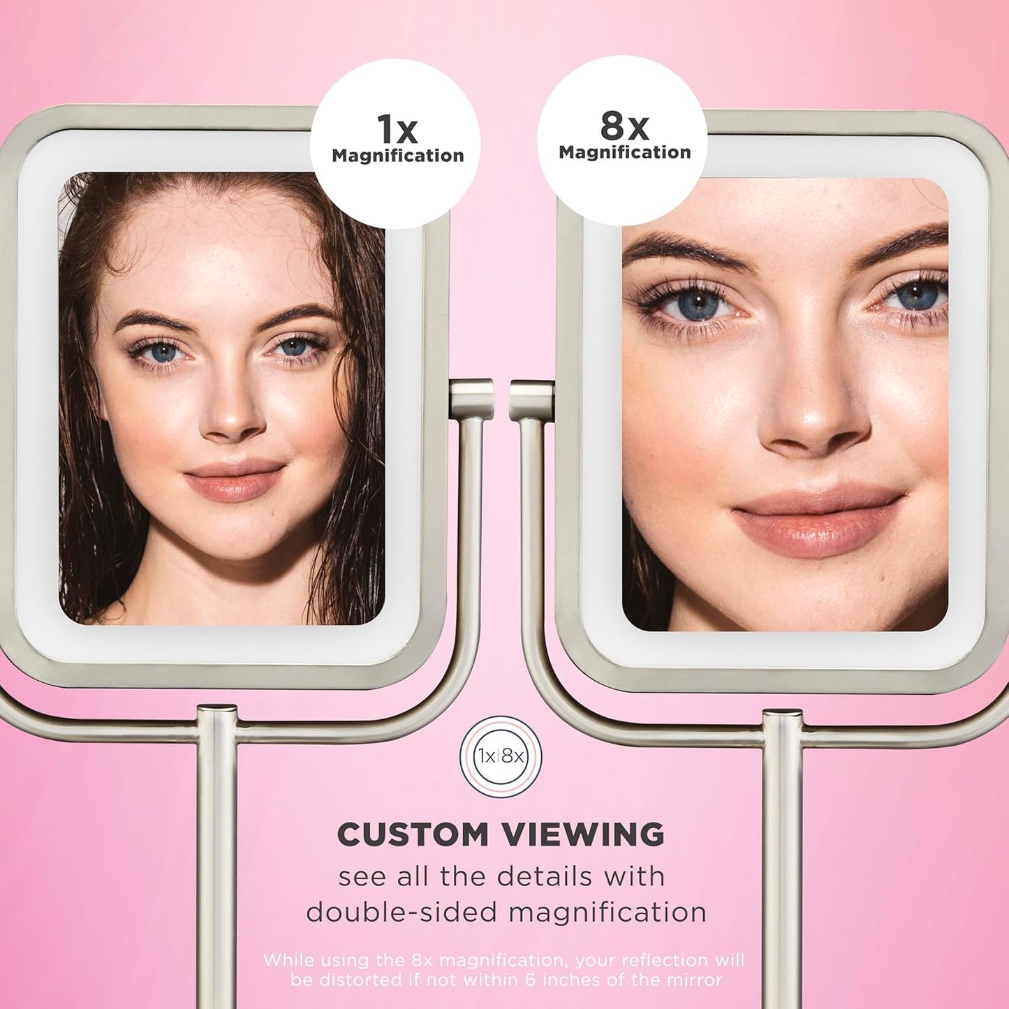 Conair Lighted Makeup Mirror, LED Vanity Mirror, 1X/10X Magnifying Mirror, Double Sided, Battery Operated in Rose Gold