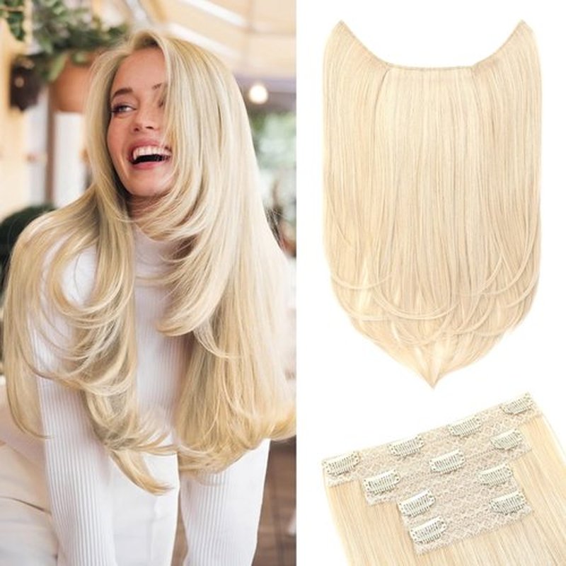 NTYNTY Hair Extensions, 4PCS 18" Clip in Hair Extensions Layered Cut Natural Lightweight Hairpieces with Thinner Softer Invisible Weft for Women - Light Blonde