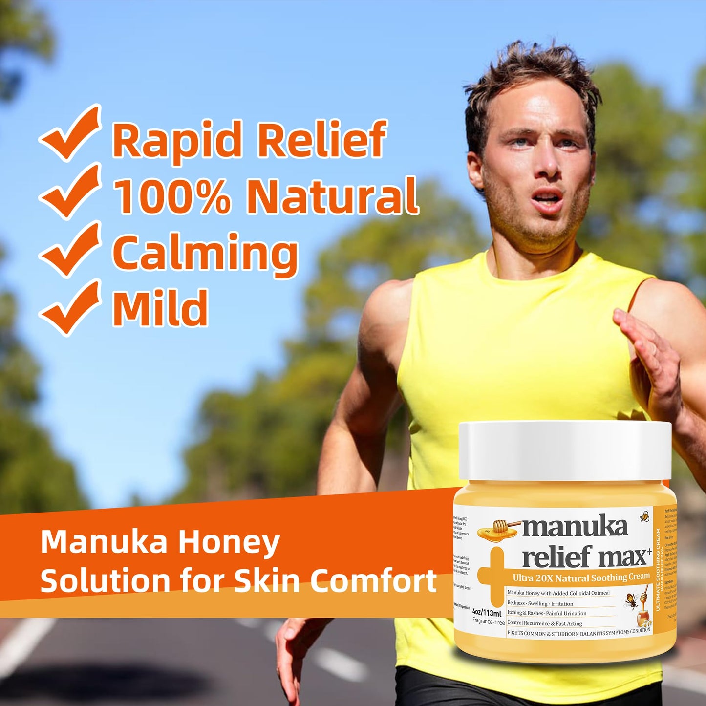 1 Pack Balanitis Relief Cream - Manuka Honey Tea Tree Oil Balm, 100% Organic Natural, Gentle, Soothing Ointment, Relief from Irritation, Itch, Redness, Balanitis, Maximum Strength Treat, Fast Acting