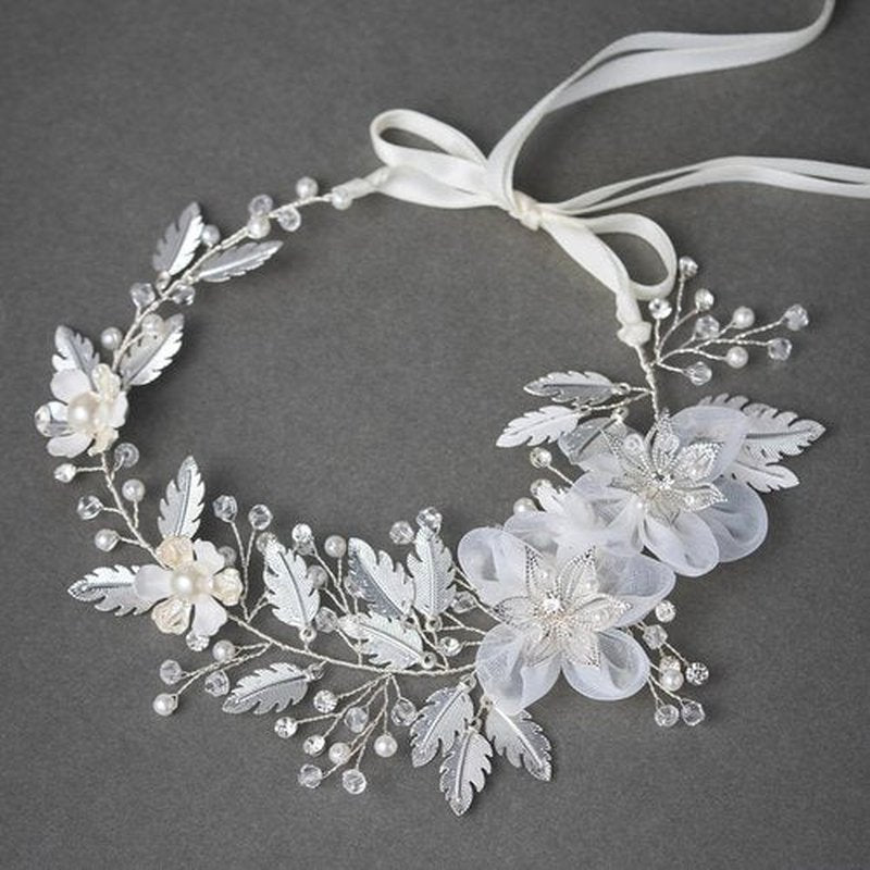 SWEETV Flower Wedding Headpieces for Bride Rhinestone Bridal Headband handmade bride hair vine wedding hair piece for bride hair accessories for Women and Girls Silver