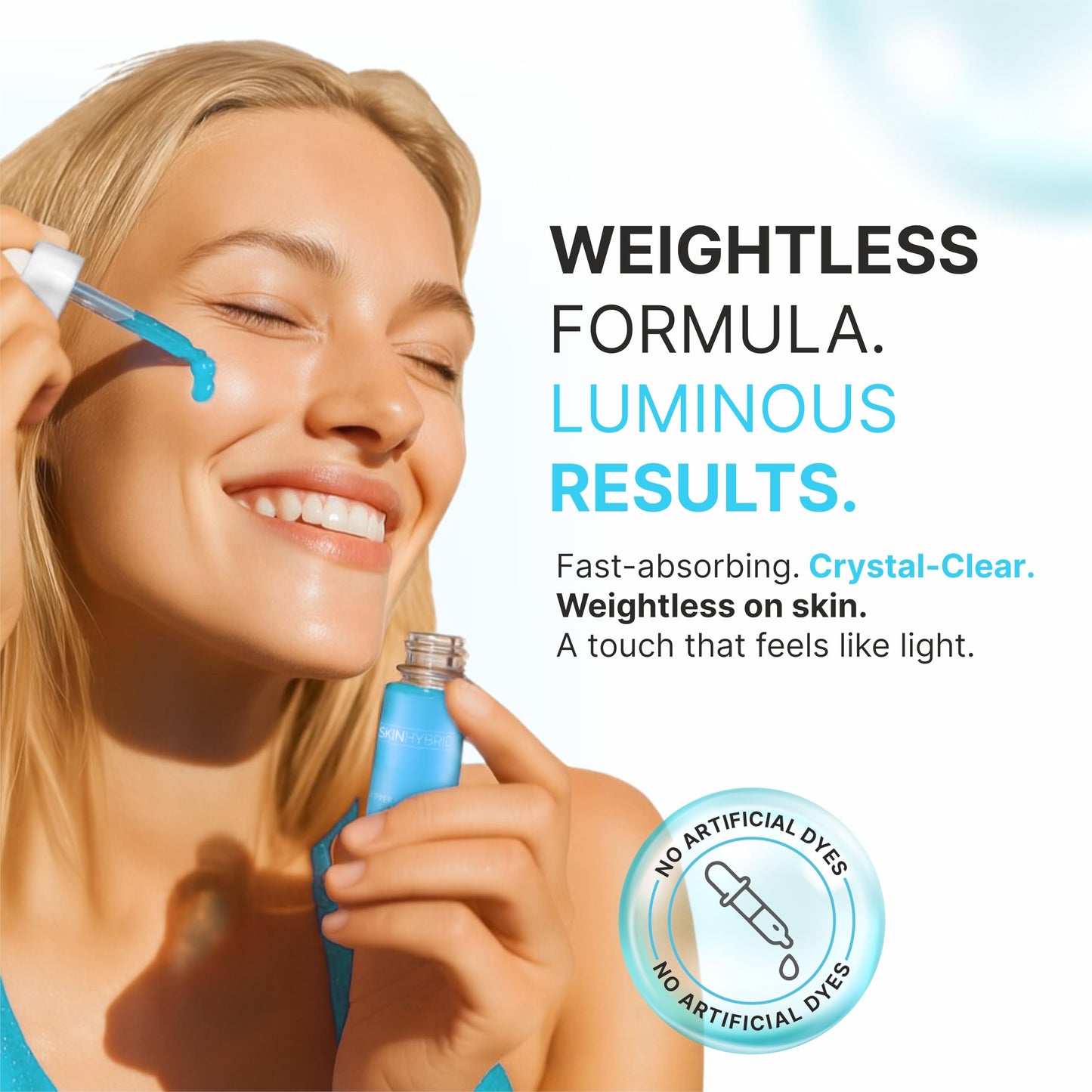 SkinHybrid Hydration Elixir | Gentle Hyaluronic Acid Serum for Face | Oil-Free Acido Hialuronico with Peptide Complex | Daily Deep Hydrating Serum for Face to Plump, Firm & Revive Dry Skin (30ml/1 oz)