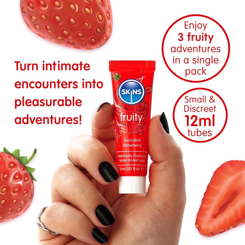 SKINS Flavored Lube Set - 3 Fruity Edible Water-Based Lubricants for Oral & Intercourse | Watermelon, Strawberry, Mango & Passionfruit