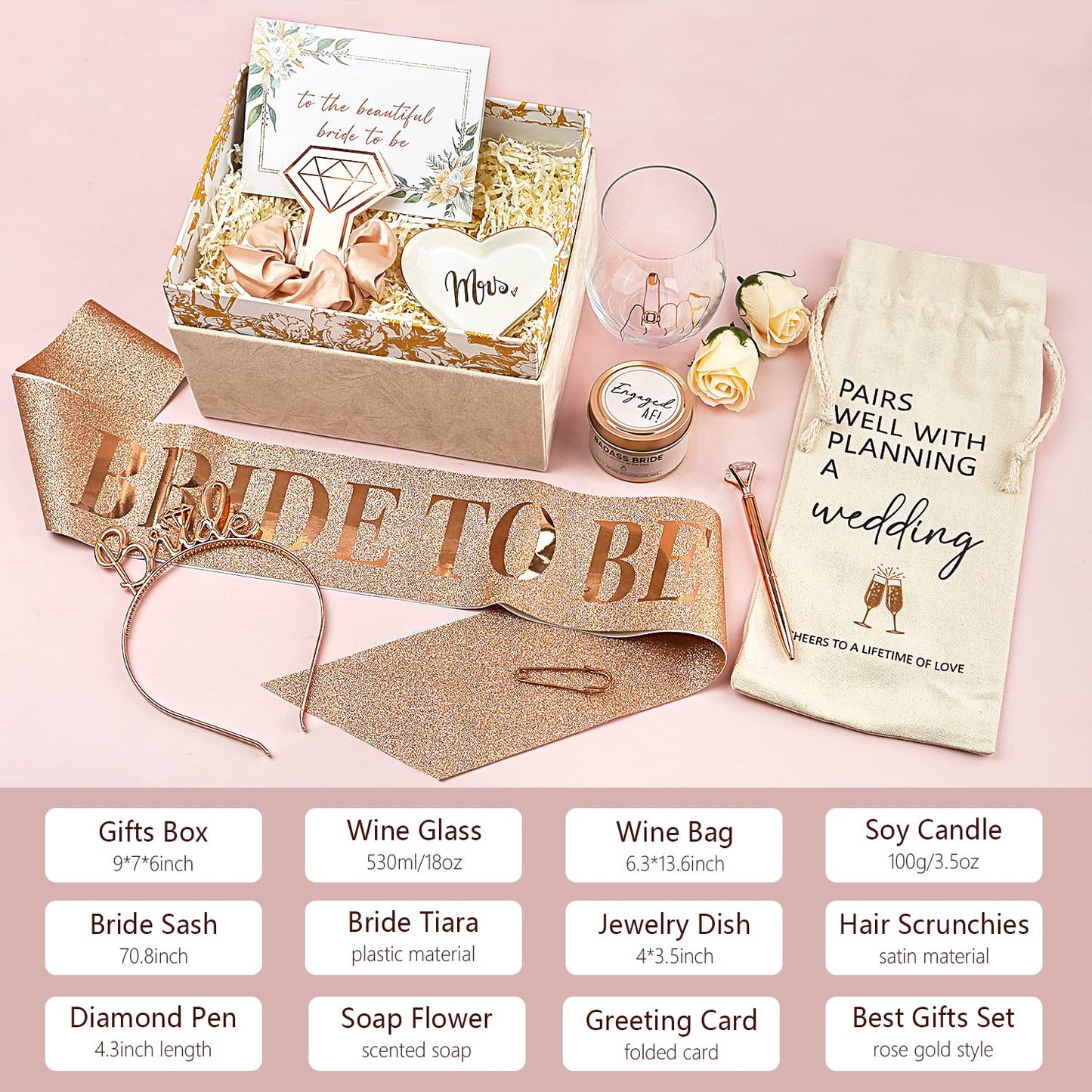 NOVITAR Engagement Gifts For Women- Bride To Be Newly Engaged Gifts, Bridal Shower Gifts, Fiancée Future Mrs Box Set, Wedding Gifts Basket, Engaged Party Gifts Idea