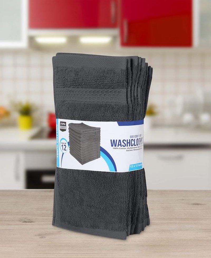 Utopia Towels [288 Pack Premium Wash Cloths Set (12 x 12 Inches) 100% Cotton, Highly Absorbent and Soft Feel Essential Washcloths for Bathroom, Spa, Gym, and Face Towel (Grey)