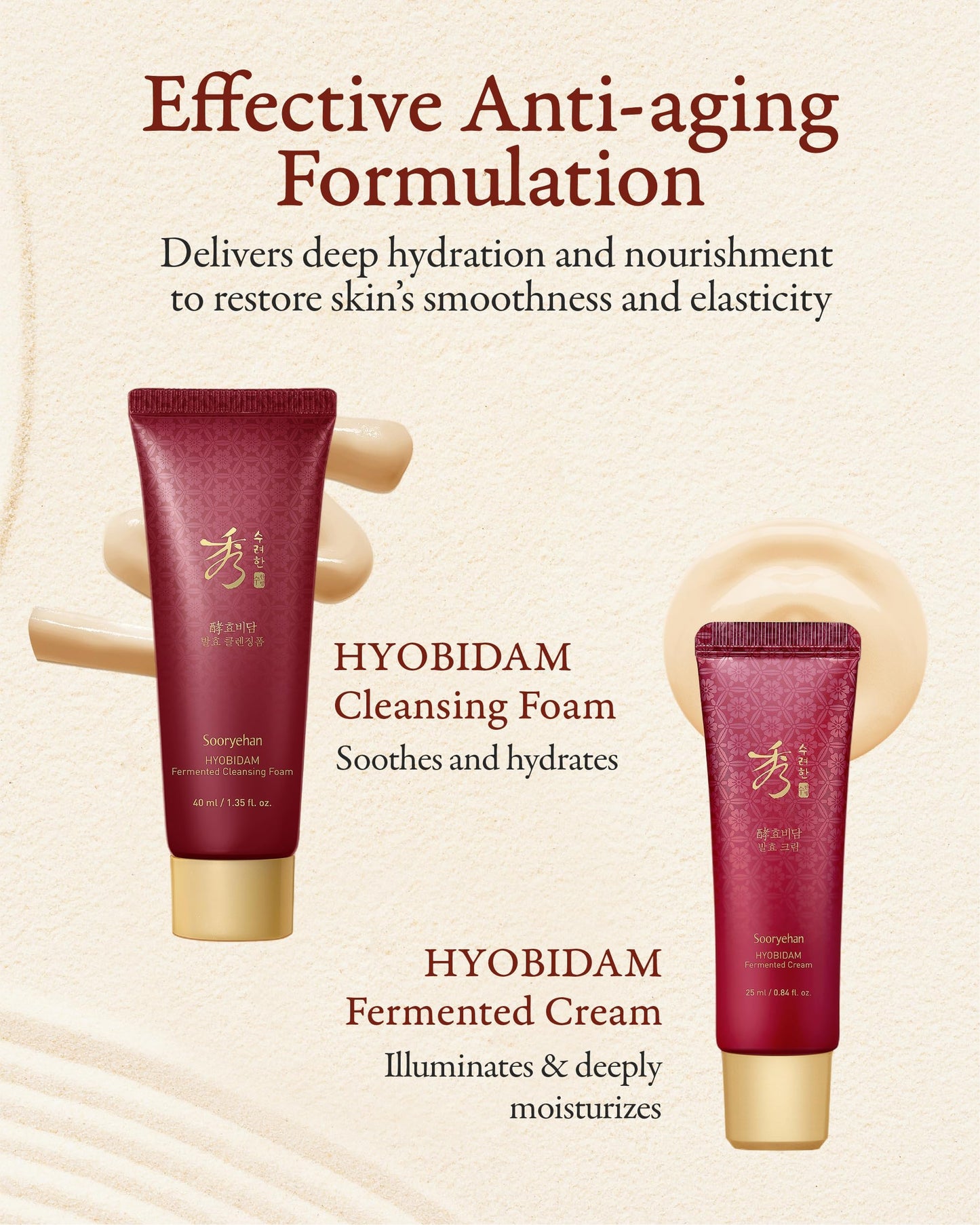 Sooryehan Hyobidam Fermented Skincare Trial Kit (Pack of 4) - Korean Skincare Miniature Set: Toner, Emulsion, Cream & Cleansing Foam - Hydration & Elasticity, Travel Size Gift Set