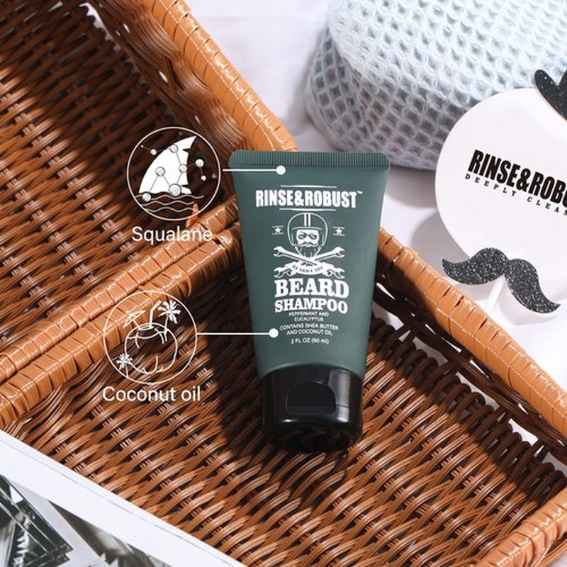 Rinse & Robust 8Pcs Beard Growth Kit for Men Beard Care Set with Traveling Bag Beard Grooming Wash & Beard Conditioner Kit Valentines Gift for Men Beard Trimmer, Brush,Comb, Traveling Bag