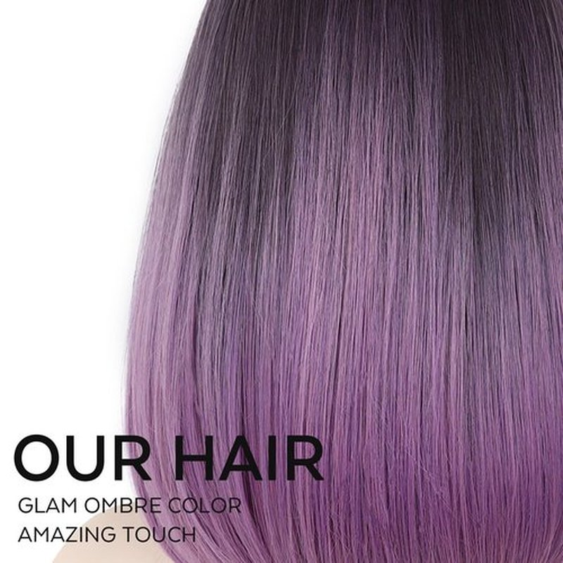 HANNE Purple Wig with Bangs Omber Purple Bob Wigs 14 Inch Straight bob wig Heat Resistant Synthetic Colored wigs for Women