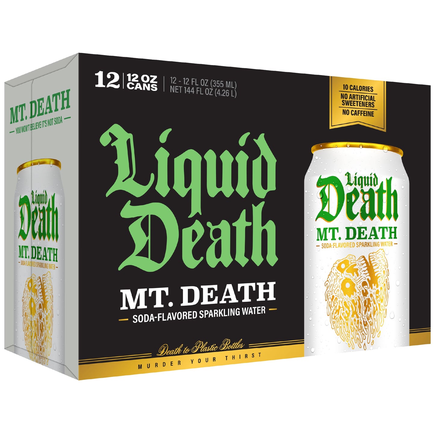 Liquid Death Soda-Flavored Sparkling Water - Mt. Death, Less Sugar*, Huge Flavor, No Caffeine, No Artificial Sweeteners, 12 Fl Oz (Pack of 12)