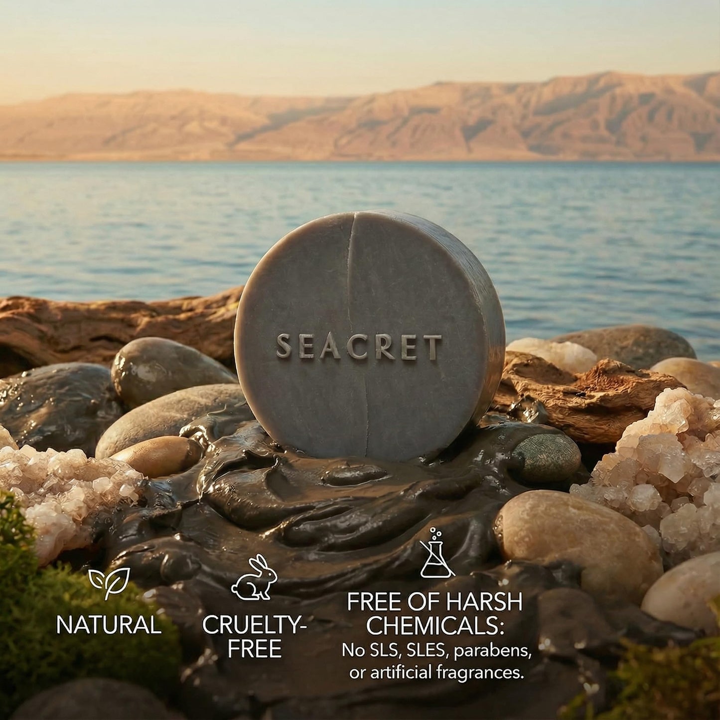 SEACRET Dead Sea Mud Soap Bar & Foaming Net - Deep Pore Purifying & Refining Facial Cleanser with Minerals and Witch Hazel, Natural Spa Bar for Normal to Oily Skin, Fragrance-Free, 4.4 Oz / 125 g