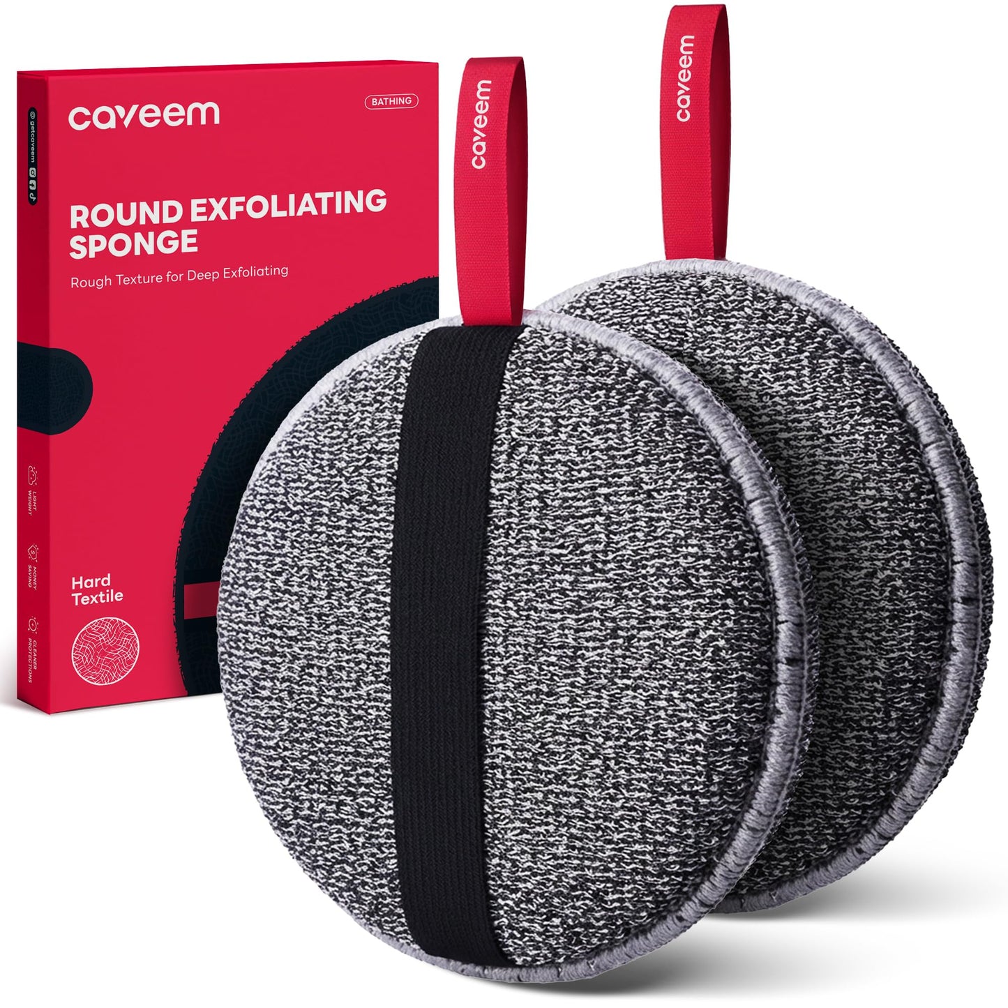 Caveem Exfoliating Body Scrubber, Extra Rough Shower Exfoliator Sponge, Body Exfoliating Sponges for Remove Dead Skin, Bath and Body Exfoliate Buffer, Round Sponge for Women (2 Pack)