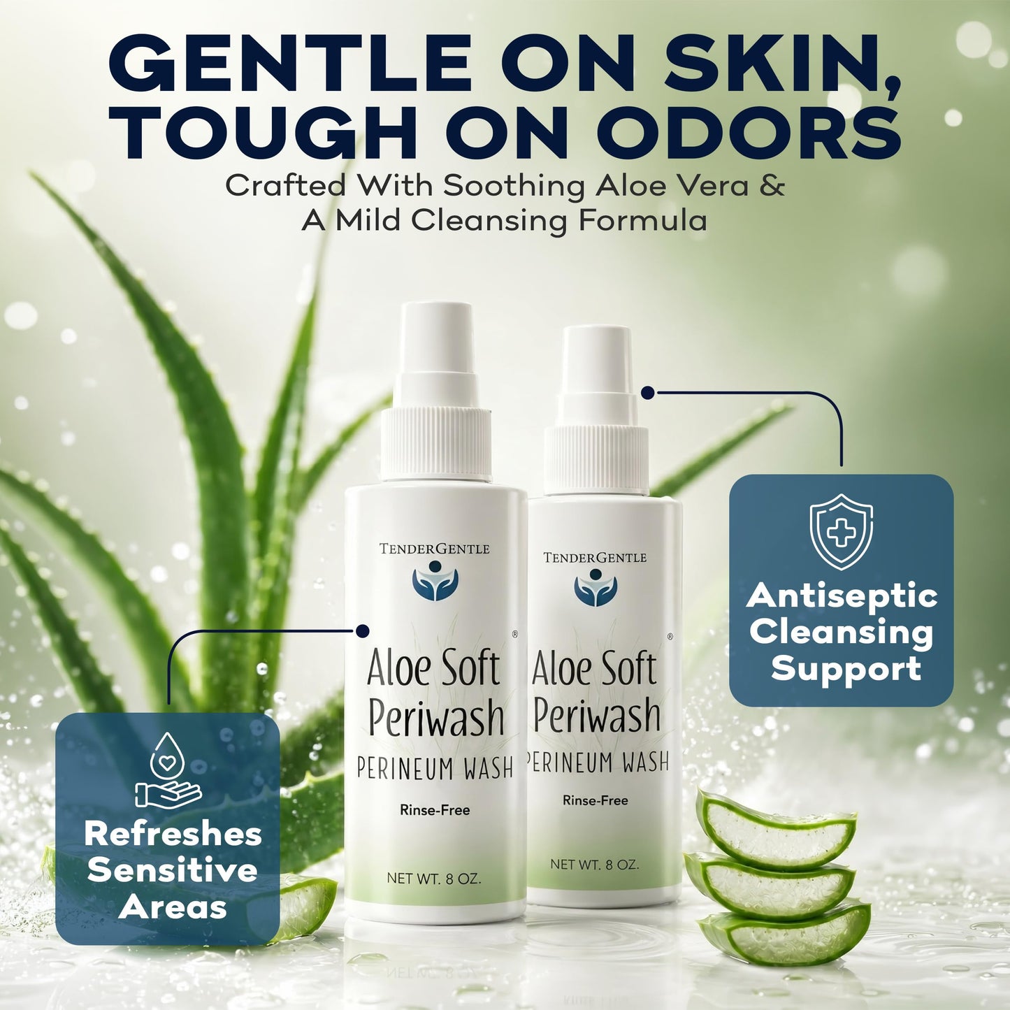 Aloe Soft Perineal Spray - Pack of 2 8 oz Rinse Free Perineum Wash - Cleanses and Soothes - Made with Aloe Vera Extract