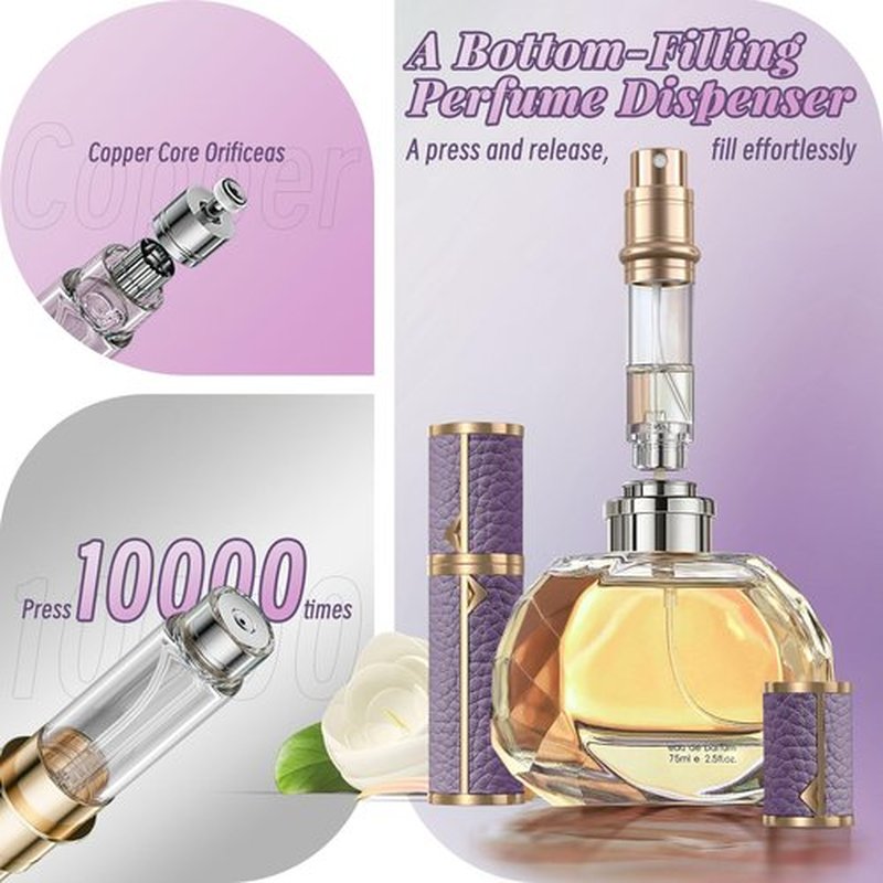 YIERSO Perfume Travel Refillable Bottle,Genuine Leather Bottom-Filling Fragrances Perfume Atomizer,Mini Cologne Dispenser,Portable Sprayer Pocket Size for Cruise Car Trip Purse Gift 5ml (Purple)