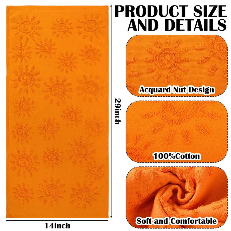 SmoothNovelty 2 Pcs Boho Hand Towels Orange Yellow Towels for Bathroom Sunshine Cotton Absorbent Jacquard Weave 3D Sun Kitchen Decor for Gift Christmas Drying Cleaning Cooking(Orange)