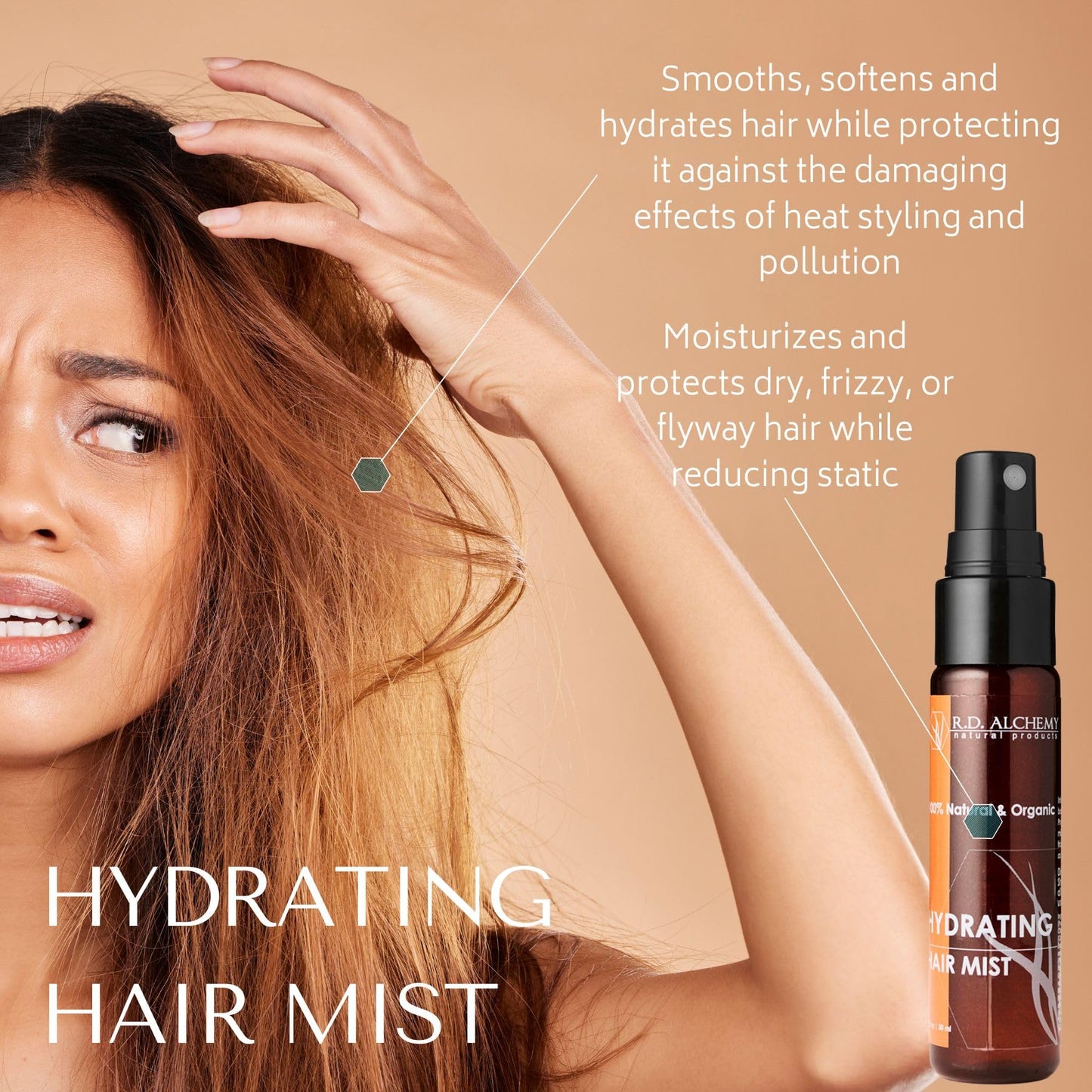 RD Alchemy - 100% Natural & Organic Hydrating Hair Mist. Travel Size, Quick Solution to Dry, Frizzy Hair and flyaways on the go.