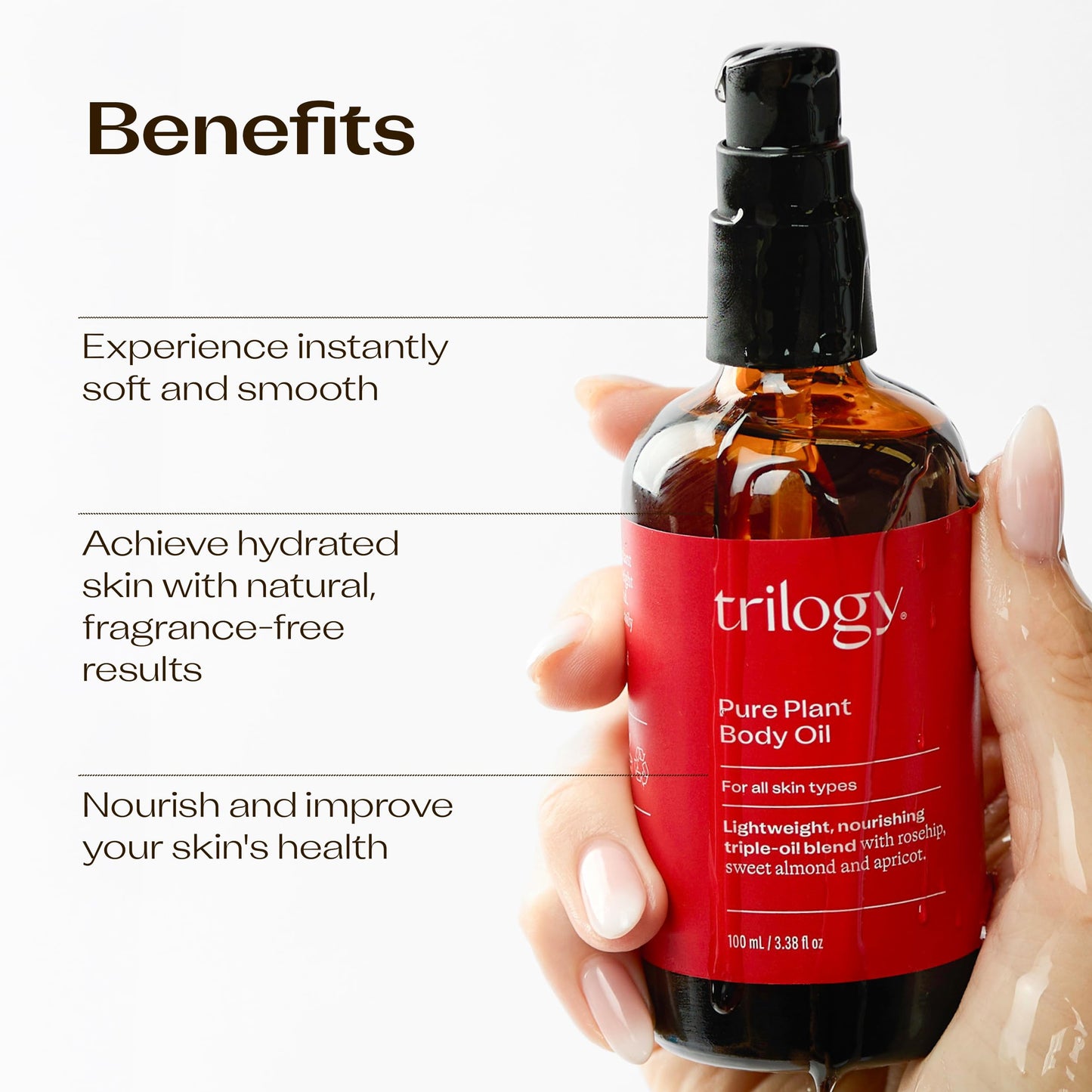 Trilogy Pure Plant Body Oil, Nourishing Rosehip Blend for Smooth Skin, 3.38 fl oz