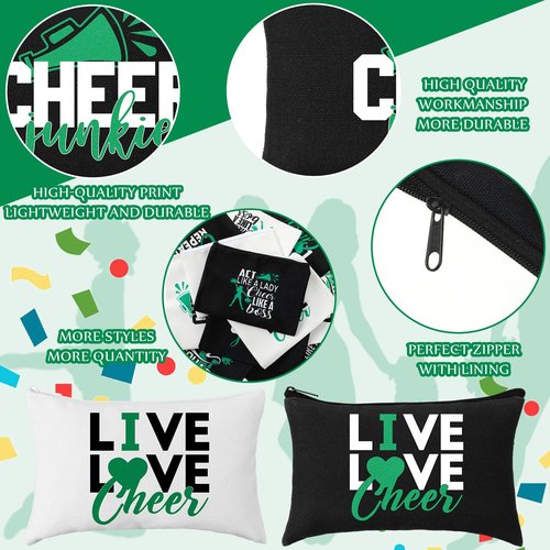 Pinkunn 20 Pcs Cheer Makeup Bags Bulk Cheerleader Gifts for Women Canvas Cheer Cosmetic Pouch Toiletry Zipper Makeup Case Cheerleading Portable Travel Pouch Cheer Team Accessories(Green)