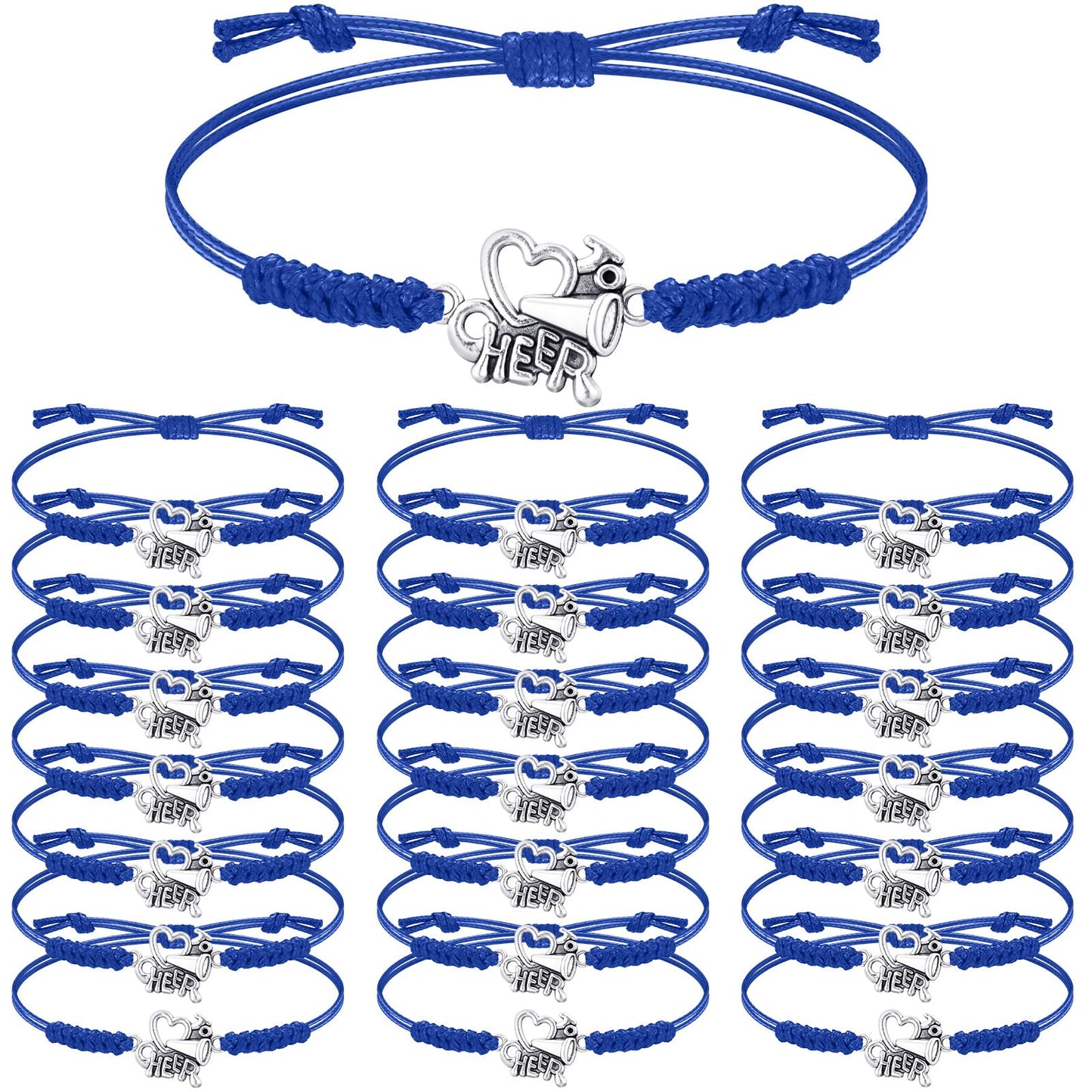 Rtteri 20 Pcs Cheerleader Gifts Cheer Bracelet Girls Charm Bracelet Adjustable Cheerleader Gifts For Cheer Team Jewelry Accessories Bulk(Blue)