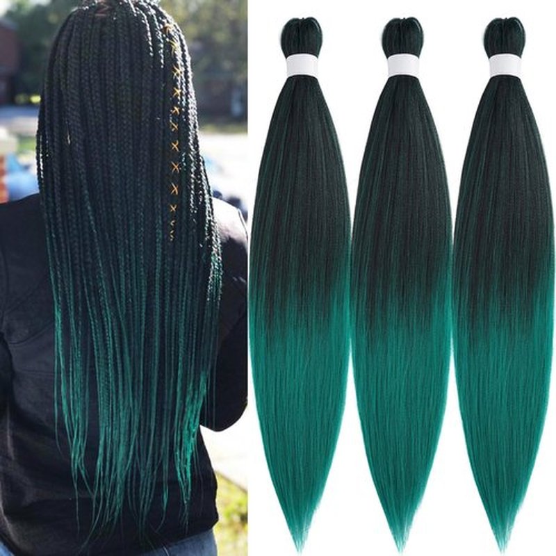 UPruyo 1b Green Pre Stretched Braiding Hair Green Ombre Braiding Hair Pre Stretched Synthetic Hair Extensions for Braiding Box Braids Yaki Knotless Hypoallergenic Prestretched Braiding Hair 26 inch