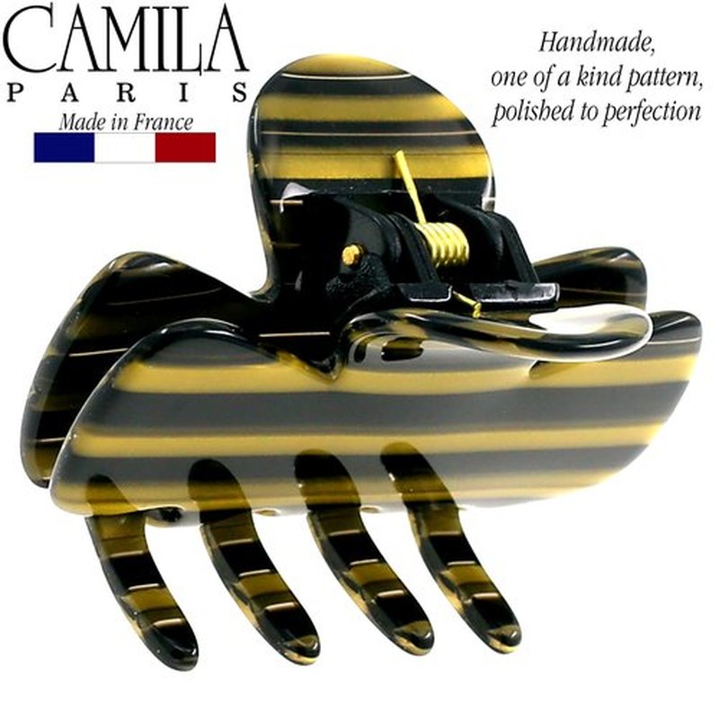 Camila Paris CP3009 French Hair Clip for Women, Small Handmade, Black and Gold, Girls Hair Claw Clips Jaw Fashion Durable Styling Hair Accessories for Women, Strong Hold No Slip Grip, Made in France