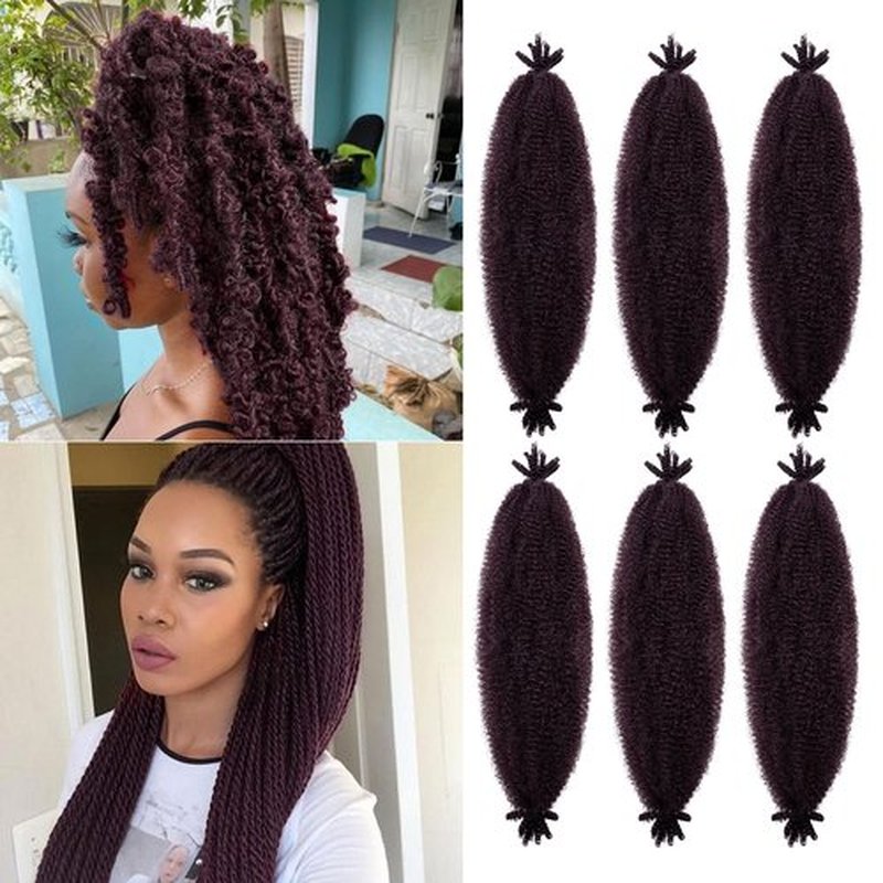 Springy Afro Twist Hair, Hairro 16 Inch Pre-Separated Marley Twist Braiding Hair 6 Packs Burgundy Red Passion Twist Hair for Soft Locs Crochet Braids Hair Extension for Black Women(#99J Burgundy Red)