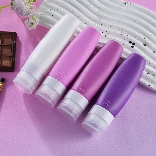 INSFIT Portable Travel Bottles TSA Approved, 3oz Leak Proof BPA Free Silicone Cosmetic Travel Size Toiletry Containers, Squeezable Silicone Tubes, Refillable Bottles for Shampoo 4 Pack Purple