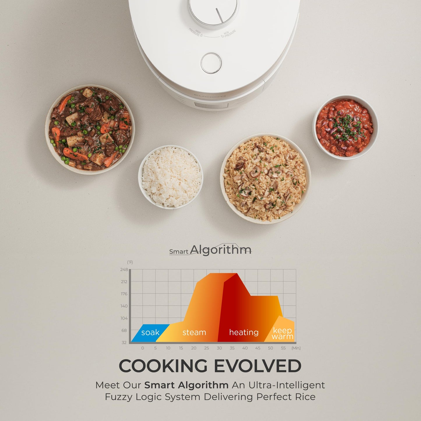 CUCKOO Twin Pressure Rice Cooker 6-Cup Uncooked / 12-Cup Cooked with Nonstick Inner Pot, Versatile Rice Maker & Warmer with 16 Menu Options, Open Cooking Mode, Voice Guide, White (CRP-ST0609FW)