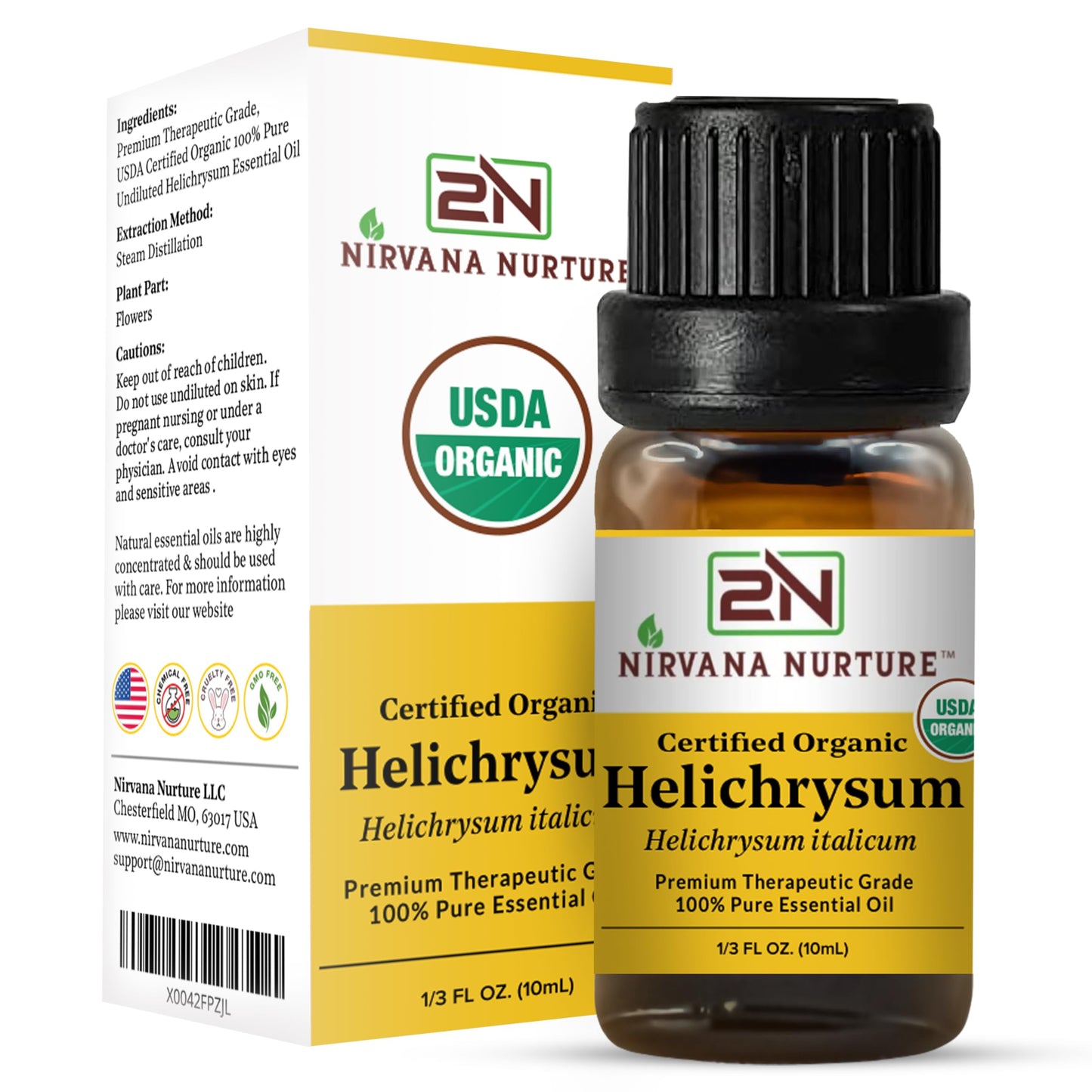 Nirvana Nurture Helichrysum Essential Oil, USDA Certified Organic, 100% Pure Undiluted, Aromatherapy Oil for Diffuser, Hair & Skin Care
