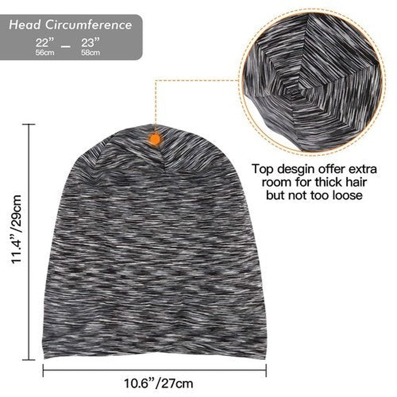 Silky Satin Lined Bonnet Sleep Cap - Adjustable Stay on All Night Hair Wrap Cover Slouchy Beanie for Curly Hair Protection for Women and Men - Heather Black