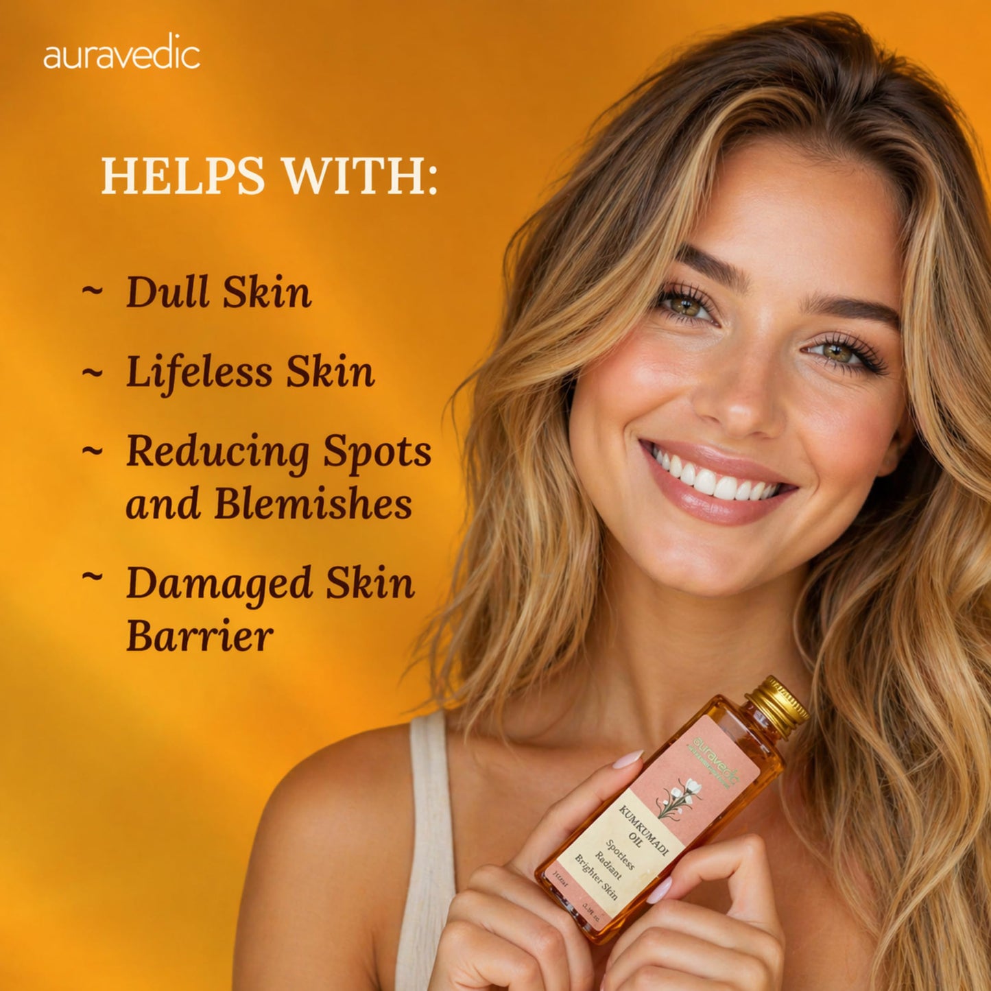 Auravedic Kumkumadi Oil Pure Saffron for Ultra Radiant Skin | Ayurvedic Oil for Dull, Dehydrated & Tired Skin | Lightweight Hydrating Formula for Smooth Texture | 3.38 Fl Oz (100ml)