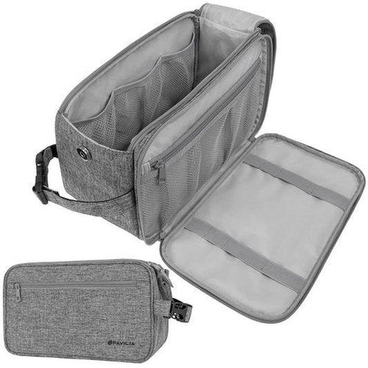 PAVILIA Toiletry Bag for Men, Travel Essentials Shaving Dopp Kit, Mens Travel Bag Toiletries Organizer Case for Grooming, PU Leather Water Resistant Cosmetic Bag Pouch (XL, Heather Grey)