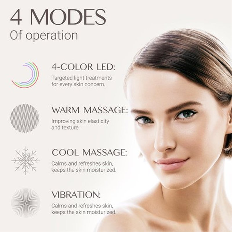 SOLVANTA 4-in-1 Red Light Face Massager Device: Gentle Heating, Vibration, Cool and 4-Color LED Light – Home Self-Care Tool for Skin Wellness (White)