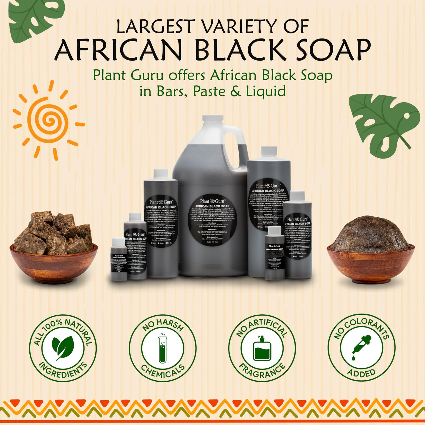 Plant Guru Raw African Black Soap 2 lbs. Bulk Bars 100% Pure Natural From Ghana.