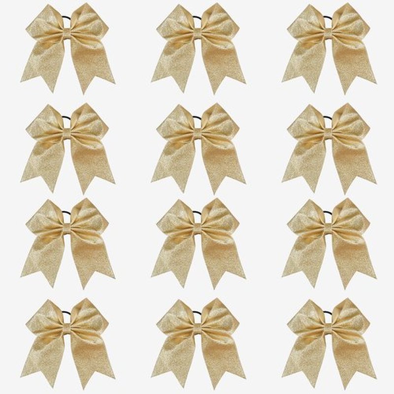 DEEKA 12 PCS 7" Large Glitter Cheer Bows Shiny Cheer Hair Bows Ponytail Holder Handmade for Cheerleader Girls Softball Sports -Gold
