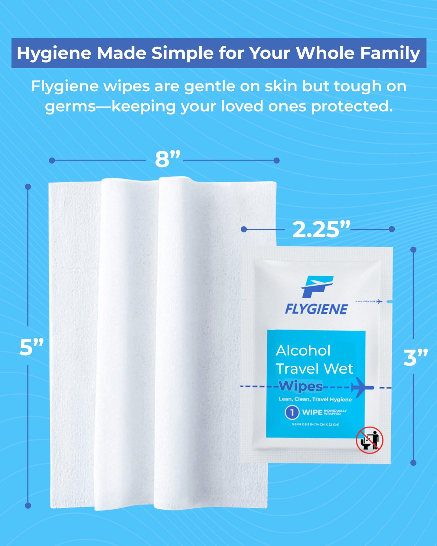 FLYGIENE Individually Wrapped Alcohol Wipes, Travel Essentials (20 Count)