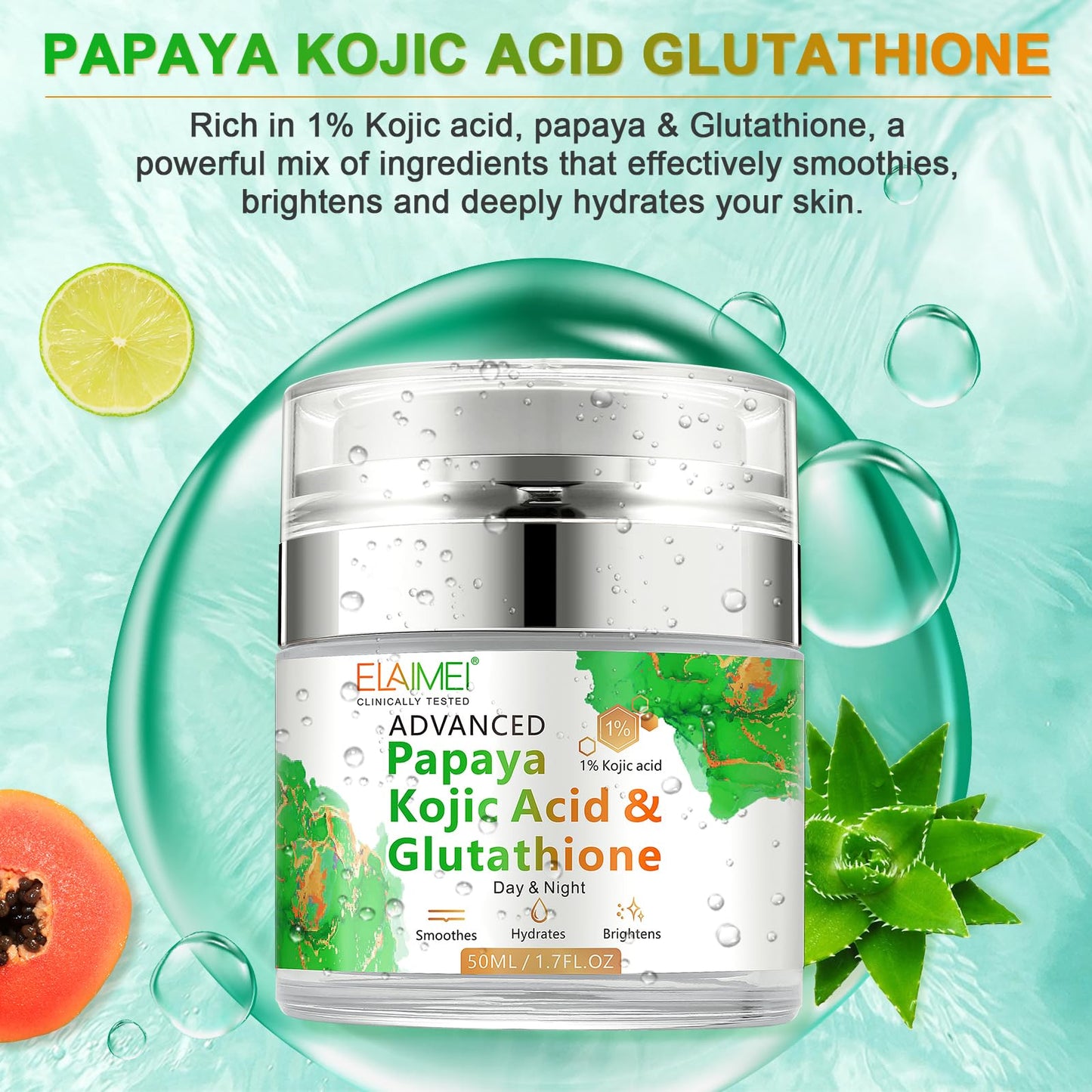 TEEROVA Papaya Cream, Anti-aging Hydrating Natural Formula with Glutathione for Nourishing Dry Skin, Day & Night Face Moisturizer 50ML