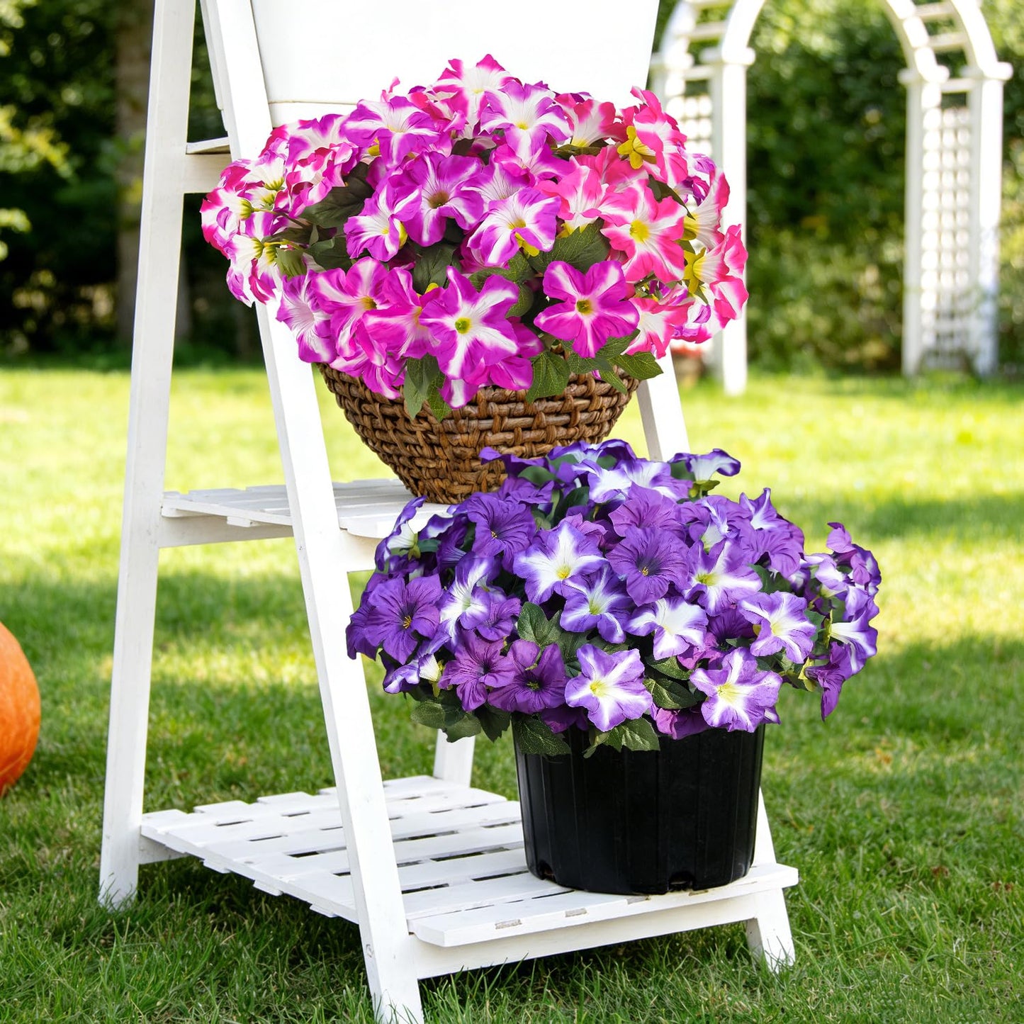 FULLMUSIC Autumn Artificial Flowers for Outdoors, UV Resistant Fake Morning Glory, Look Real Faux Silk Plants for Front Door Garden Porch Planter