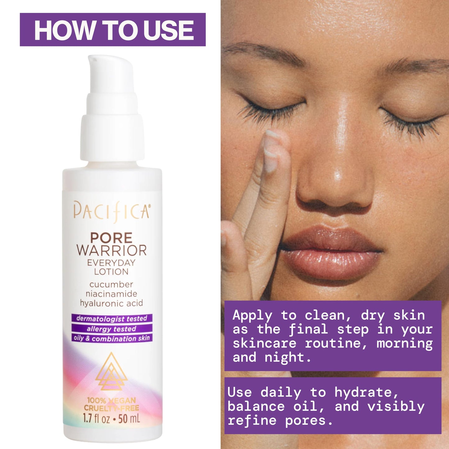 Pacifica Pore Warrior Everyday Face Lotion Acne Fighting - Niacinamide, Cucumber and Hyaluronic Acid1.7 oz