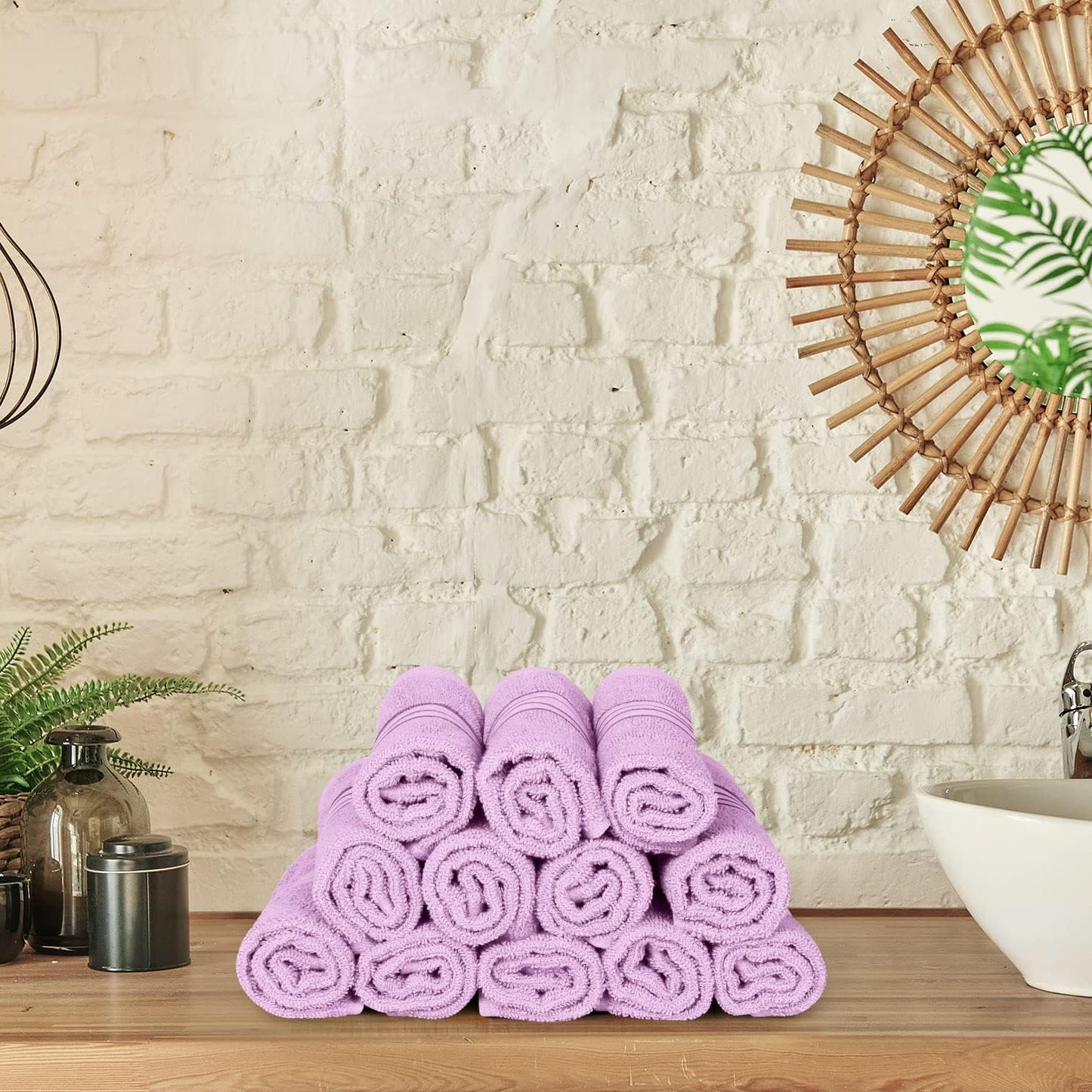 Premium 12-Pack Cotton Wash Cloths - Highly Absorbent & Soft 12x12 for Bathroom, Spa, Gym - Plum