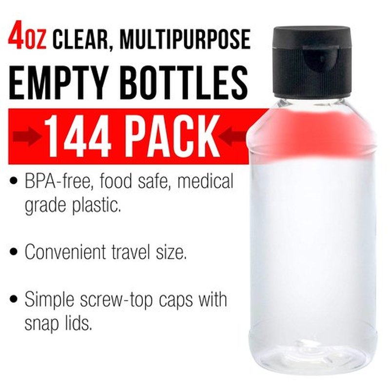 U.S. Art Supply 4 ounce Squeeze PET Plastic Bottles with Flip Cap - BPA-free, food safe, medical grade plastic, acrylic pouring paint Great For Hand Sanitizer (Pack of 144)