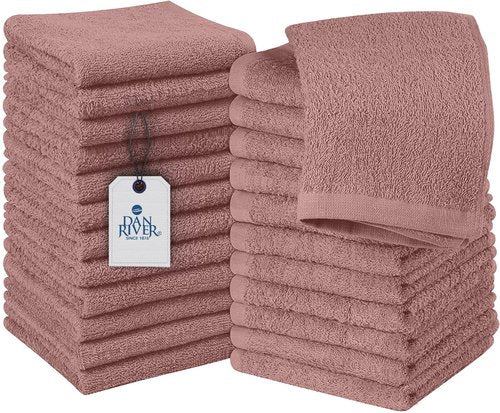 DAN RIVER 100% Cotton Washcloths 24 Pack Premium Quality Face and Body Cloth, Quick Dry Essential Towels for Bathroom, Hand, Kitchen & Cleaning, Baby Washcloths | 12X12 in | 400 GSM | Dusty Rose