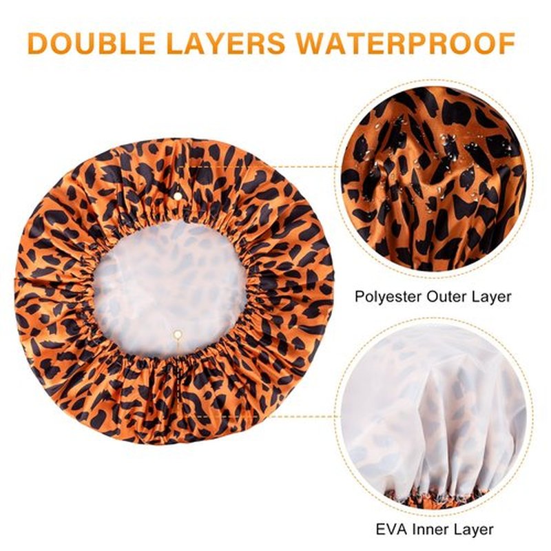 AmazerBath Shower Cap for Women, 4 Pieces Waterproof Shower Caps, Fashionable Reusable Bath Caps, EVA Hair Cap for Double Waterproof Layers Elastic Bathing Hat for Ladies Spa Salon, Medium Size